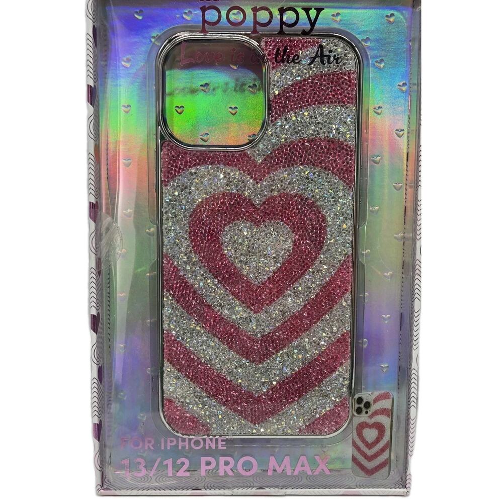 Glitter Pink Silver Hearts iPhone 13/12 Pro Max Rhinestone Coquette Princess NeW